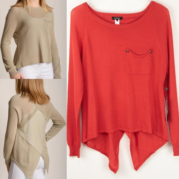 Kerisma Joelle Top Sheer Chiffon Back Knit Shirt Brick Red Size Large New - Picture 1 of 7